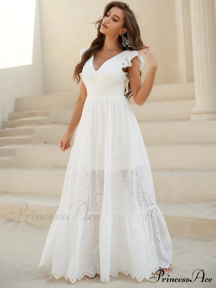 White Lace Dress with Backless Flounce Hem - Image 4
