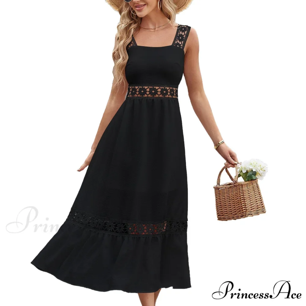 White Lace Insert Ruffle Hem Dress - Image 4