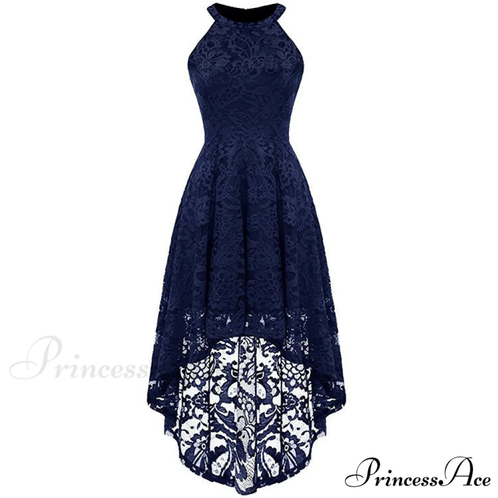 High Low Halter Neck Backless Dress with Lace - Image 3