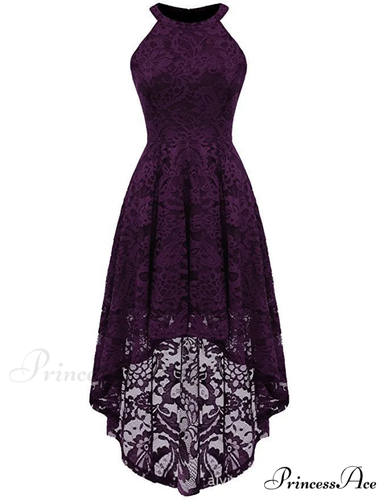 High Low Halter Neck Backless Dress with Lace - Image 4