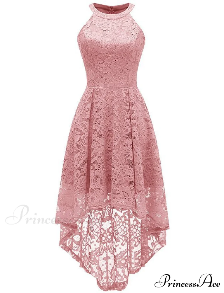 High Low Halter Neck Backless Dress with Lace - Image 5