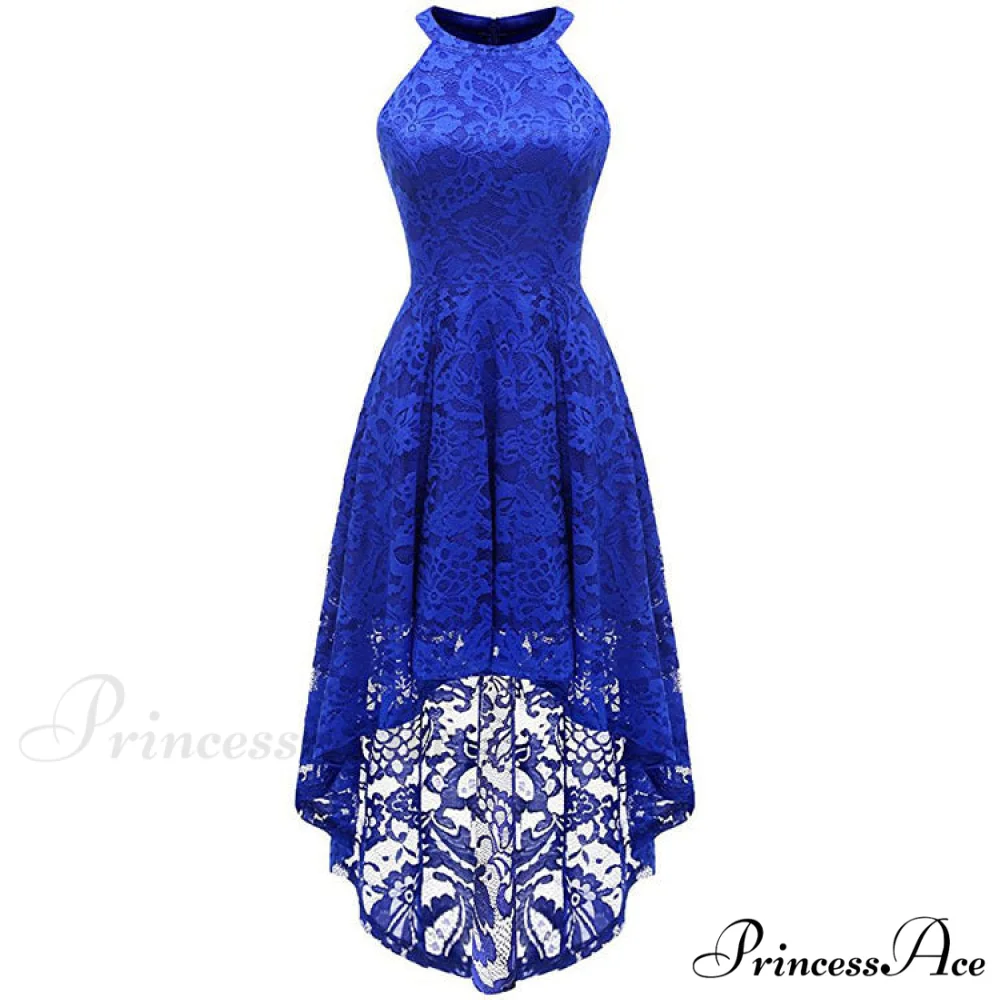 High Low Halter Neck Backless Dress with Lace - Image 6