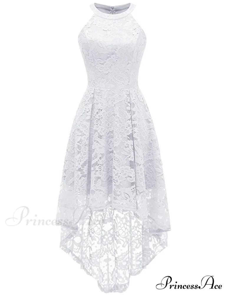 High Low Halter Neck Backless Dress with Lace - Image 7