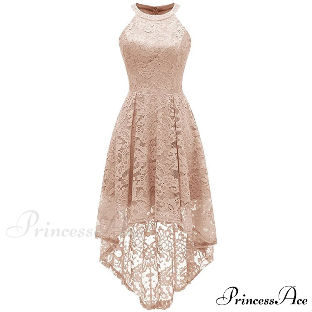 High Low Halter Neck Backless Dress with Lace - Image 8