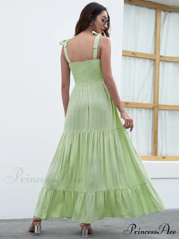 Black Backless Ruffle Trim Dress with Tie - Image 2