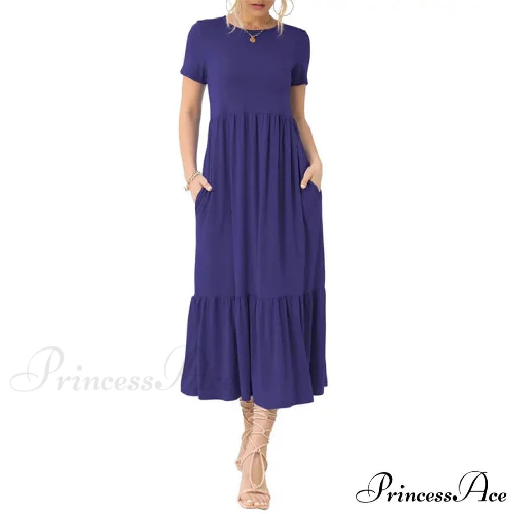 Tiered Maxi Beach Dress with Pockets - Short Sleeve - Image 10