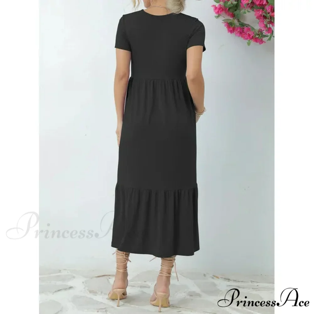 Tiered Maxi Beach Dress with Pockets - Short Sleeve - Image 8