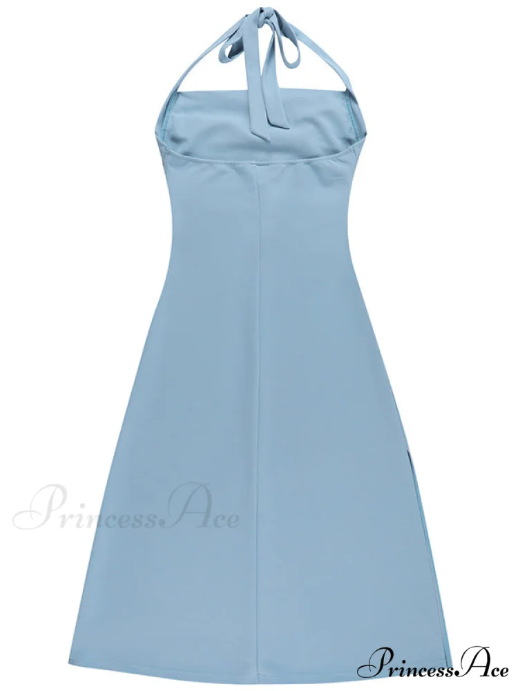 Black Halter Midi Dress with Semi Flare - Image 6