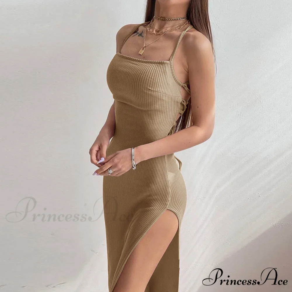 Knit Split Thigh Dress in Green - Image 3