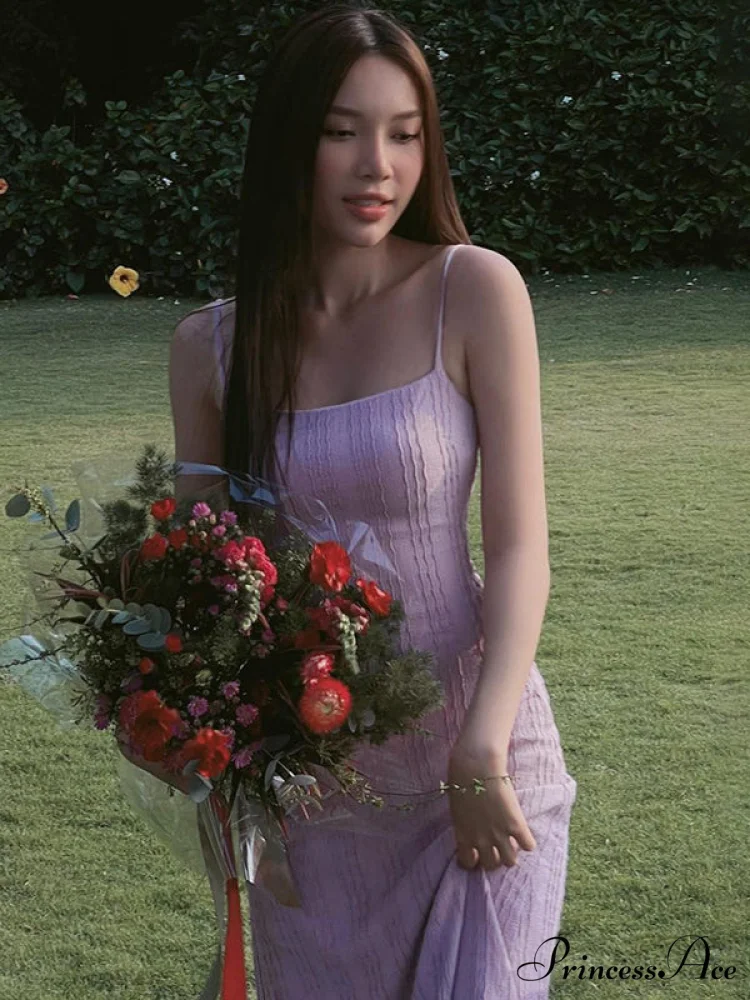 Lilac Midi Cami Dress with Backless Design - Image 6