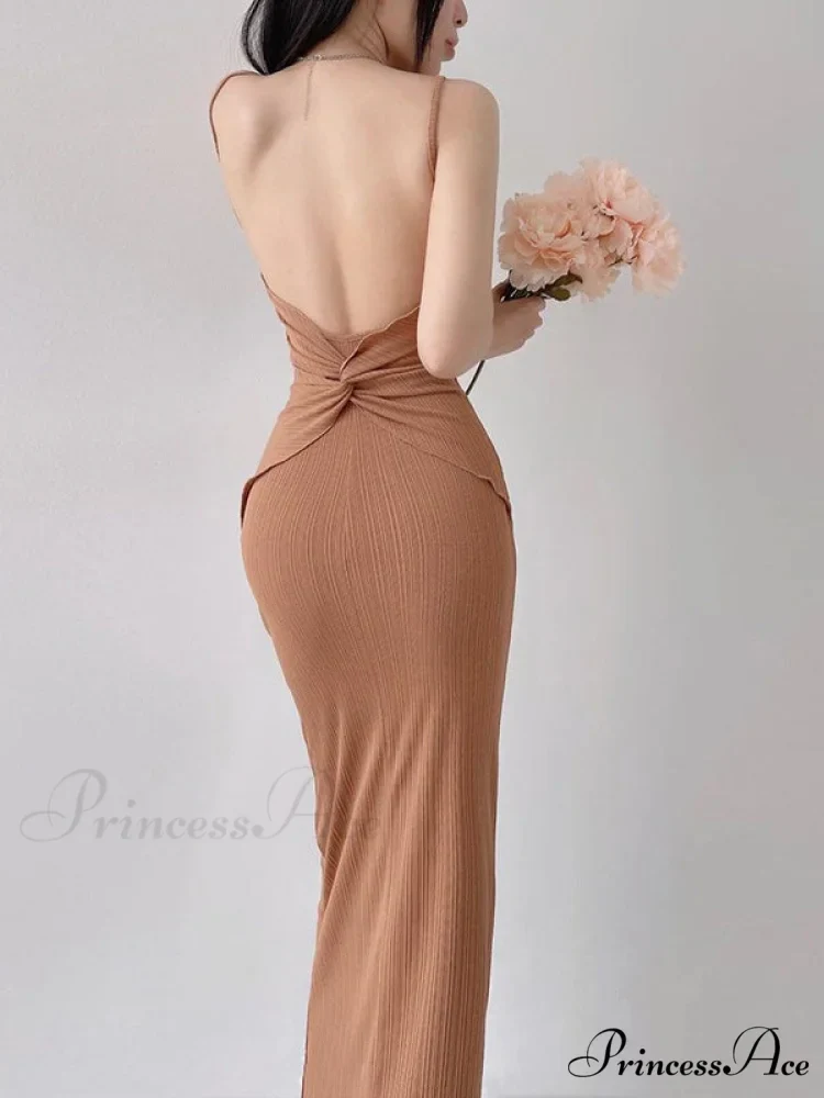 Khaki Midi Bodycon Dress with Spaghetti Straps and Ruched Detail - Image 6