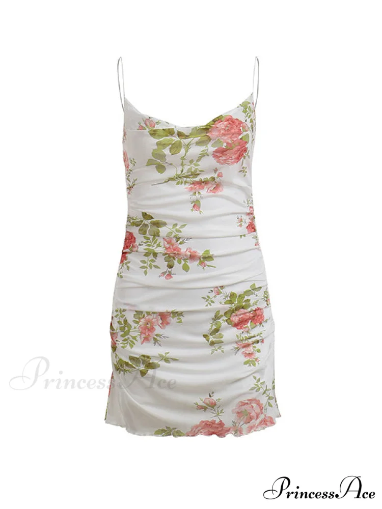 Vintage Floral Mesh Bodycon Dress with Ruched Detail - Image 3