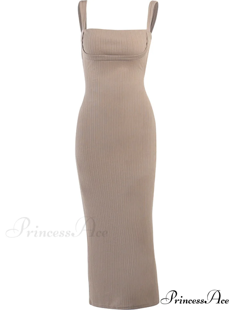 Black Tank Long Bodycon Dress with Tie Back - Image 3