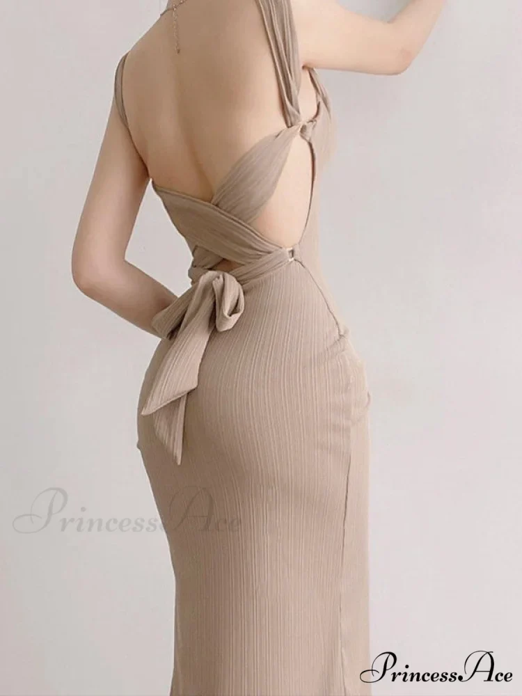 Black Tank Long Bodycon Dress with Tie Back - Image 5