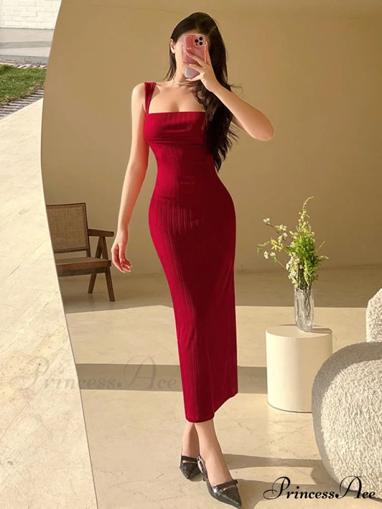 Red Long Bodycon Dress - Image 3