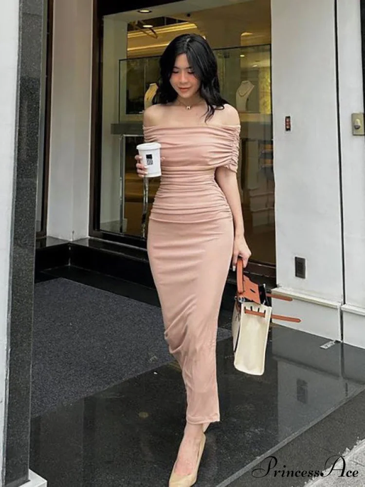 Pink Off Shoulder Bodycon Midi Dress - Image 2