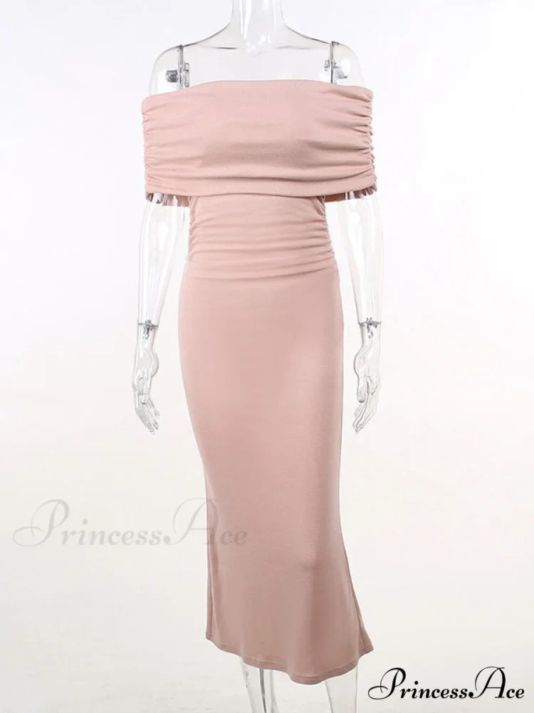Pink Off Shoulder Bodycon Midi Dress - Image 3