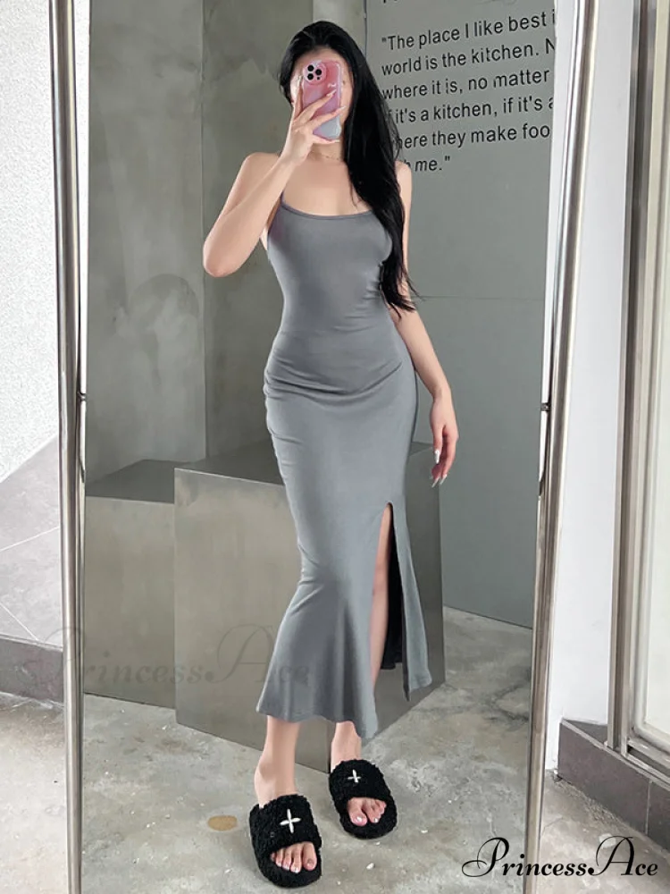 Gray Mermaid Hem Cami Slit Dress - Image 2