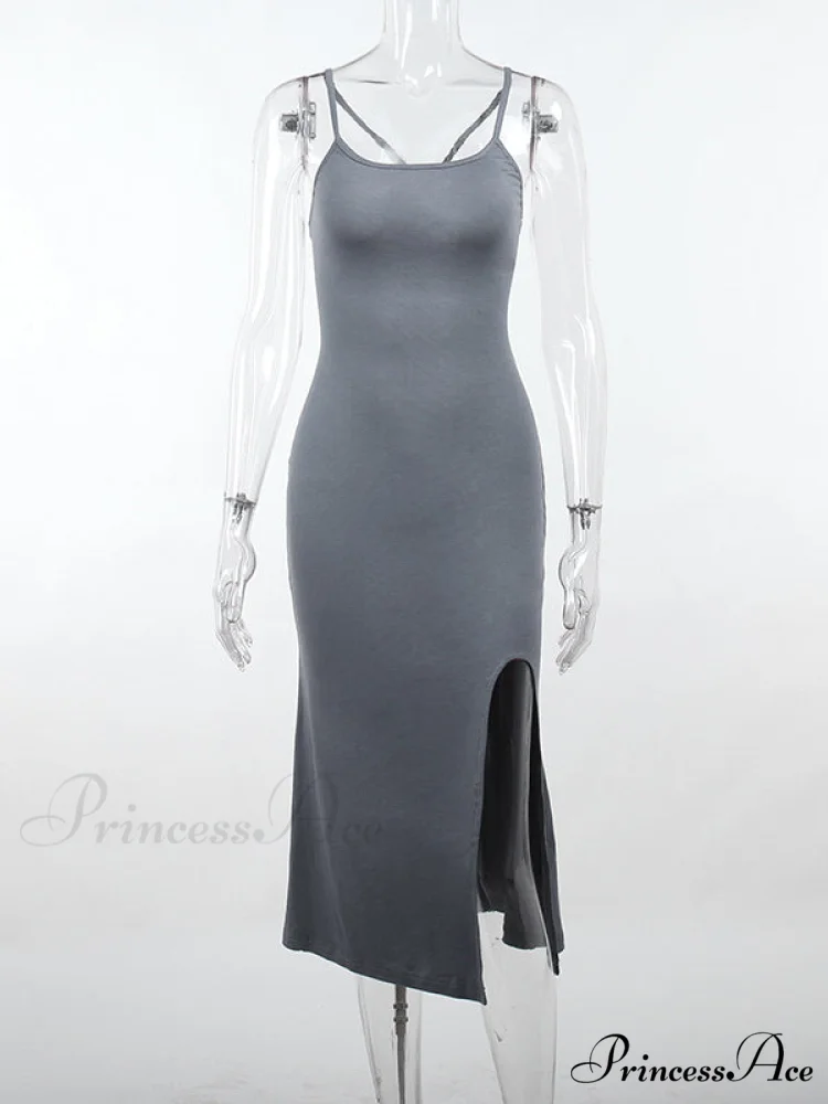 Gray Mermaid Hem Cami Slit Dress - Image 3