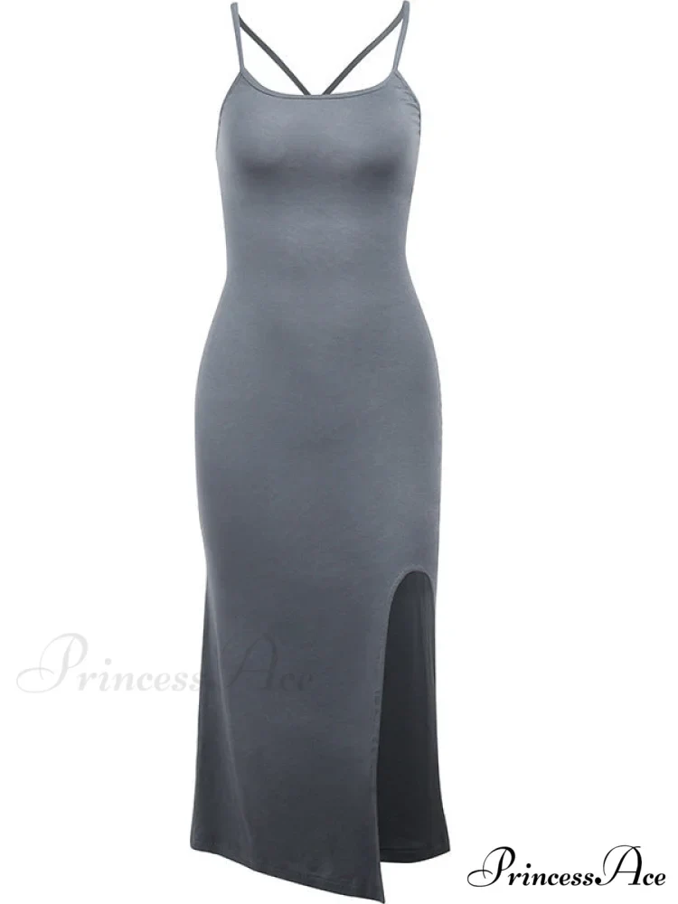 Gray Mermaid Hem Cami Slit Dress - Image 4