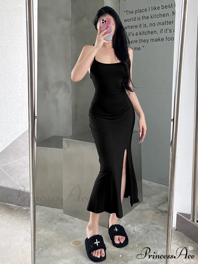 Gray Mermaid Hem Cami Slit Dress - Image 5