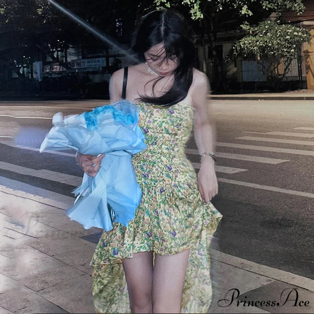Strapless High Low Dress with Floral Print - Image 4