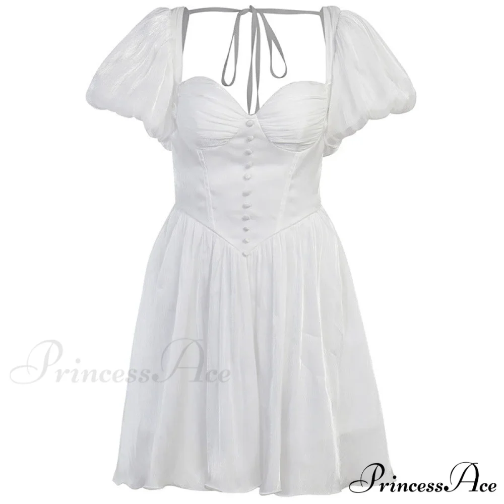 White Summer Dress with Puff Sleeves - Image 3
