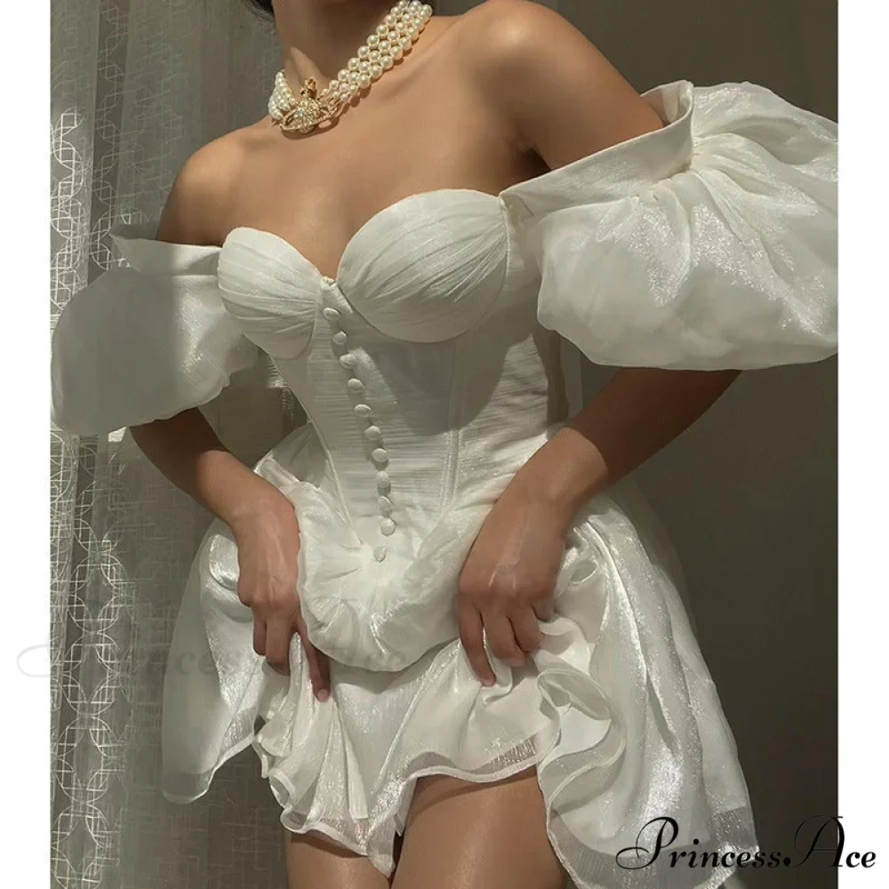 White Summer Dress with Puff Sleeves - Image 5