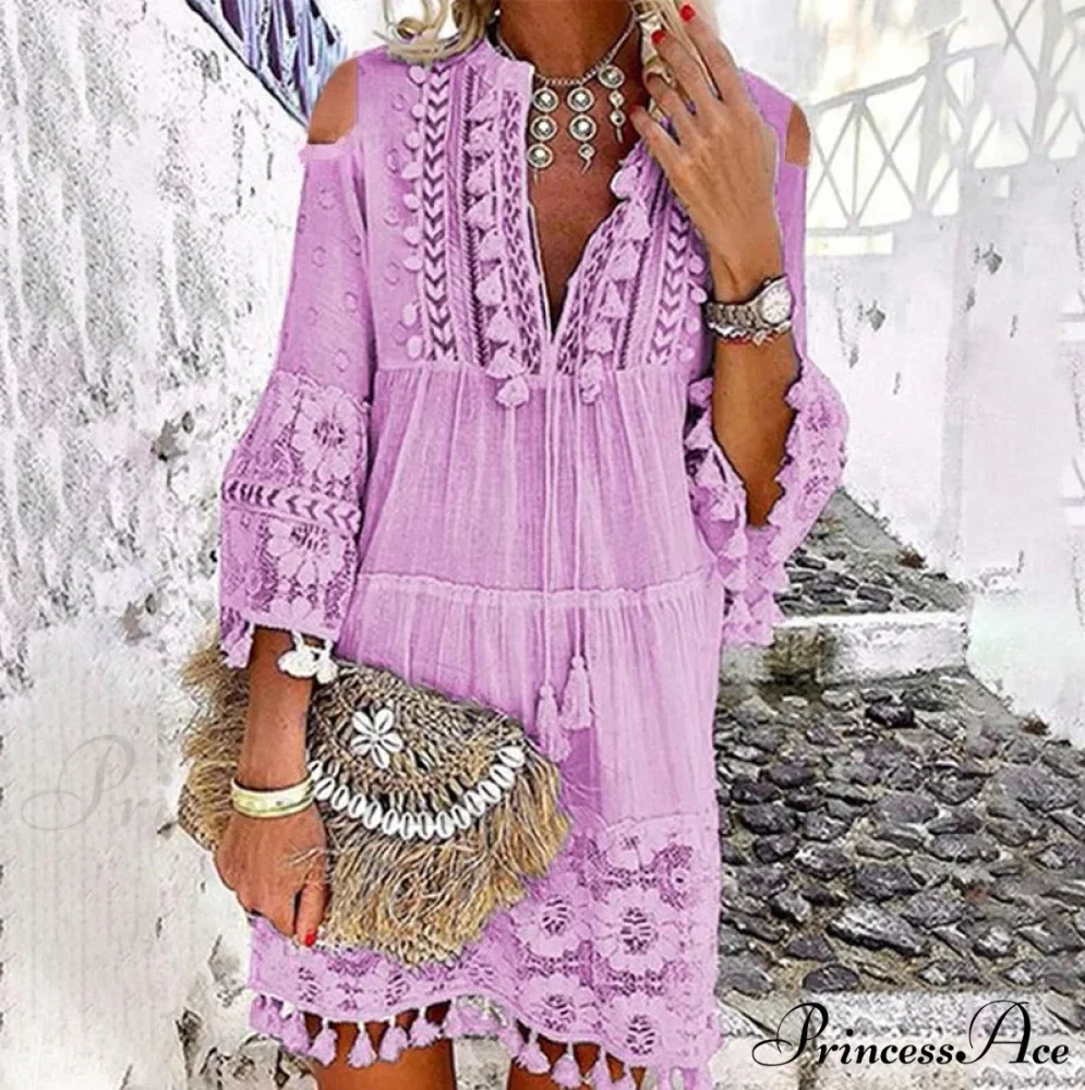 Beach Mini Dress with 3/4 Sleeves - Image 2