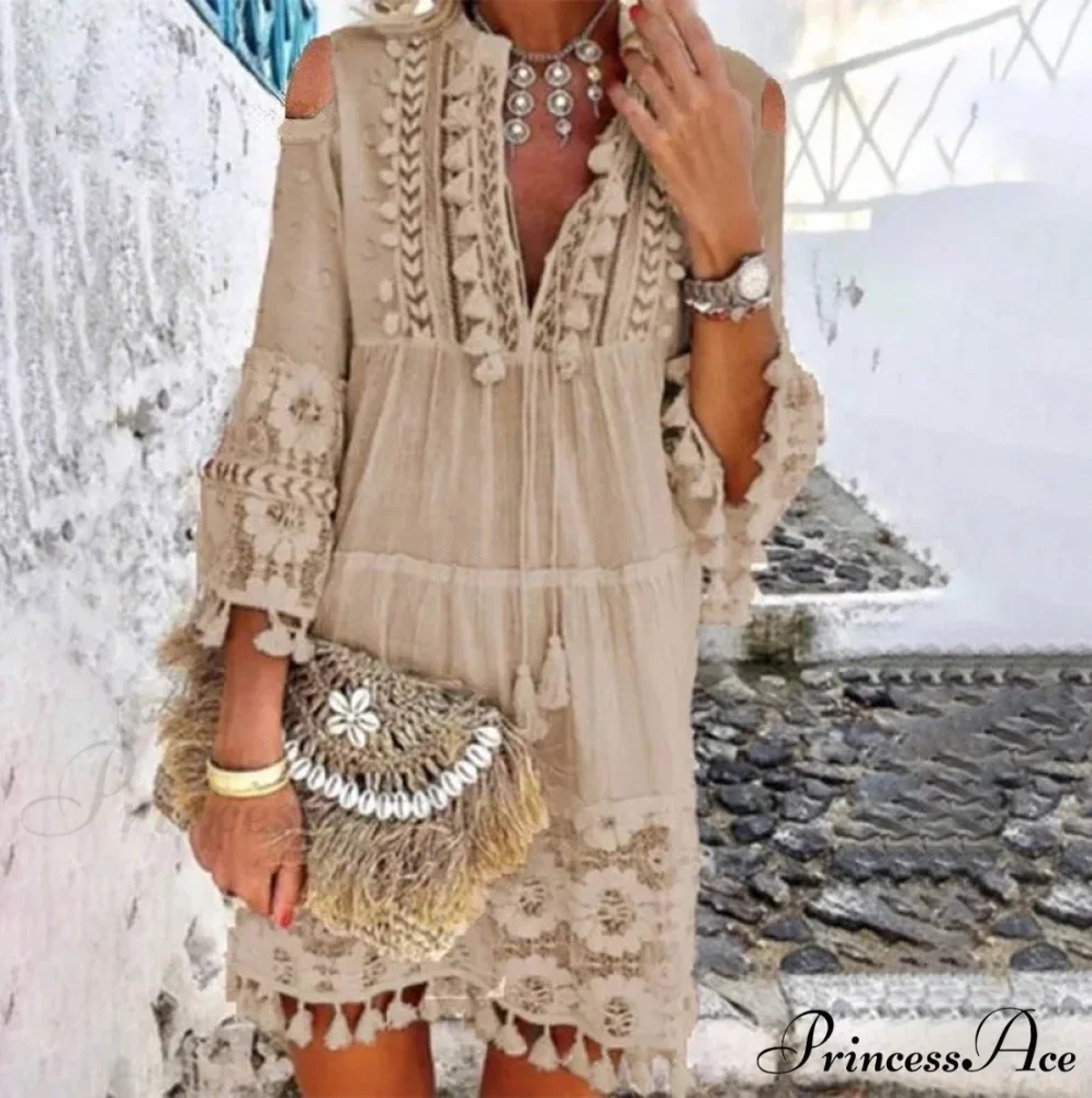 Beach Mini Dress with 3/4 Sleeves - Image 3