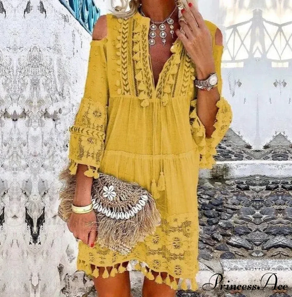 Beach Mini Dress with 3/4 Sleeves - Image 4