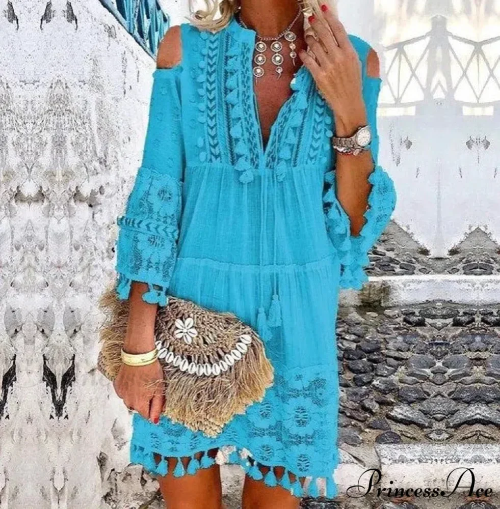 Beach Mini Dress with 3/4 Sleeves - Image 5