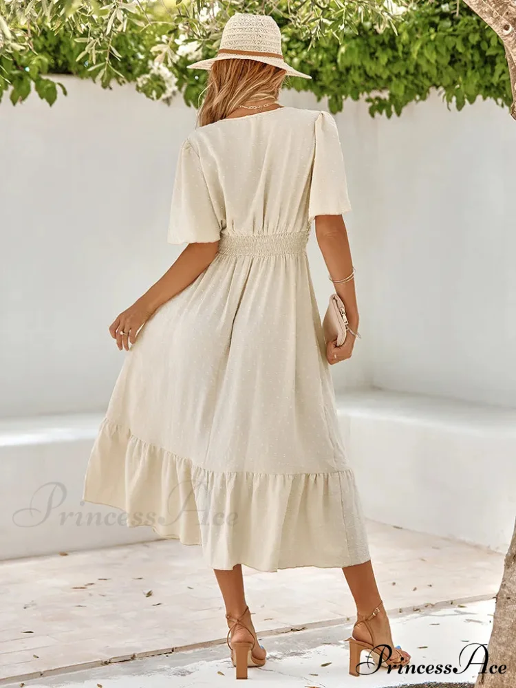 Swiss Dot V-Neck Maxi Dress - Image 3