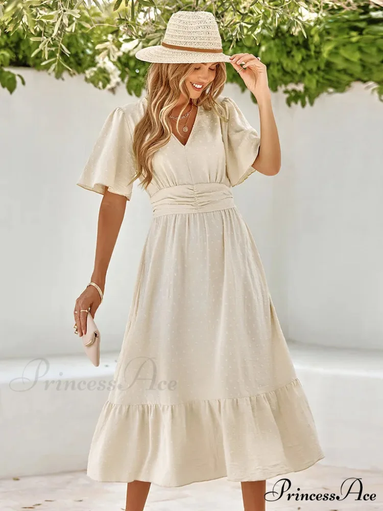 Swiss Dot V-Neck Maxi Dress - Image 4