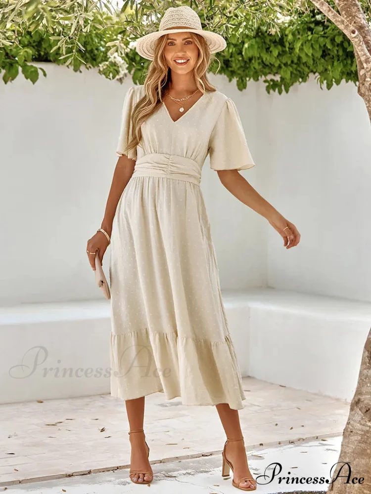 Swiss Dot V-Neck Maxi Dress - Image 5