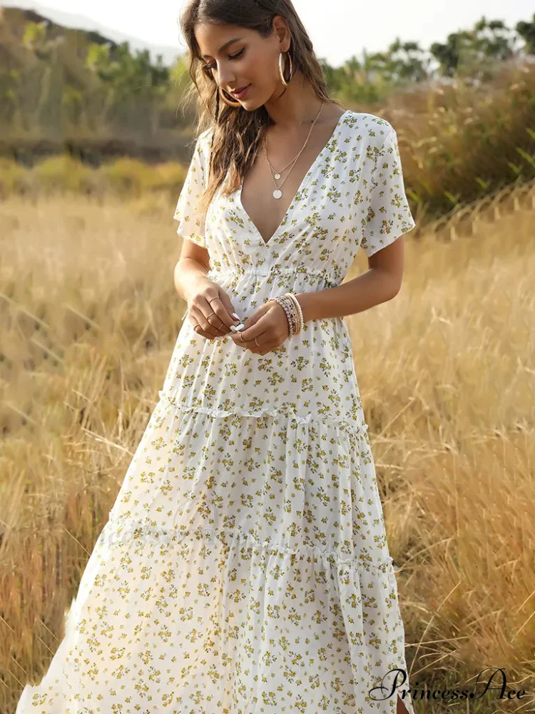 Women's Ruffle Floral Bohemian Dress for Vacation - Image 2