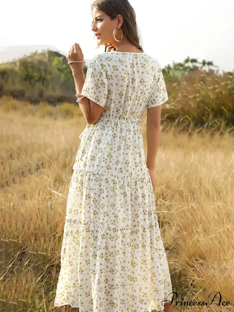 Women's Ruffle Floral Bohemian Dress for Vacation - Image 3