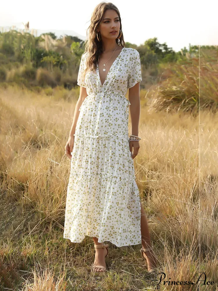 Women's Ruffle Floral Bohemian Dress for Vacation - Image 4