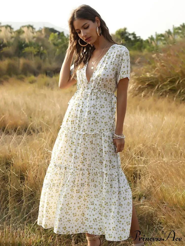 Women's Ruffle Floral Bohemian Dress for Vacation - Image 5