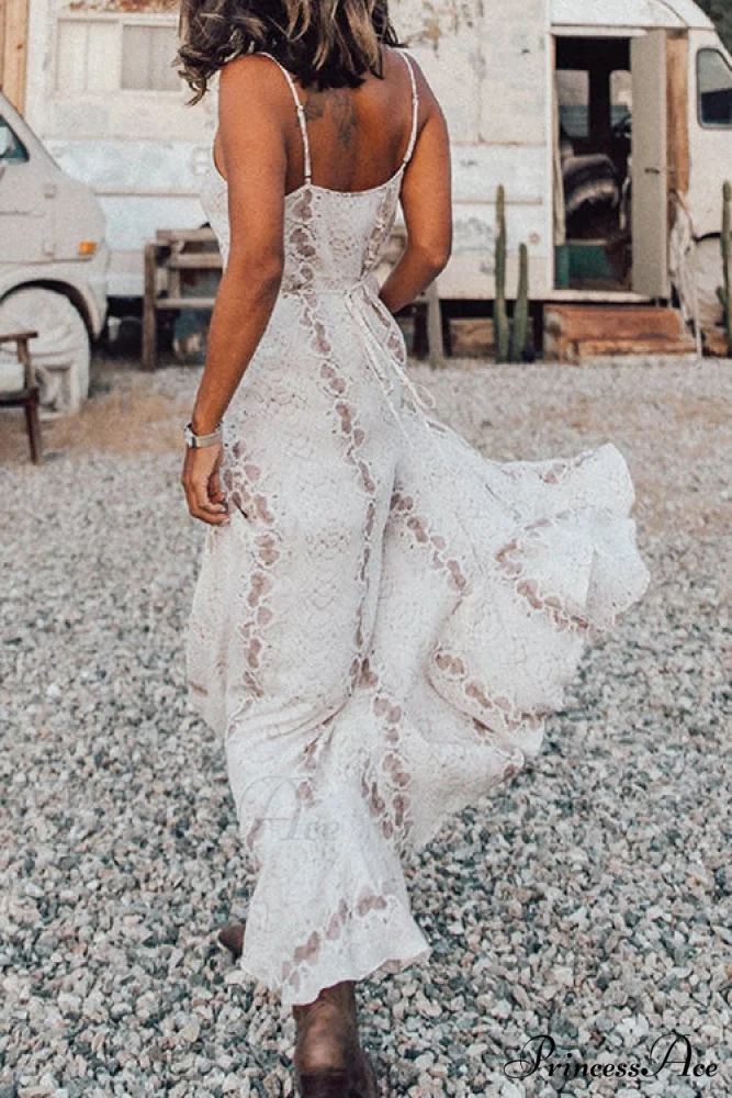 Boho Sling Snake Print V Neck Button Long Beach Dress - Image 2