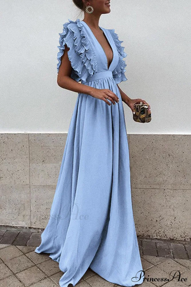 V Neck Ruffled High Waist Party Dress - Image 2