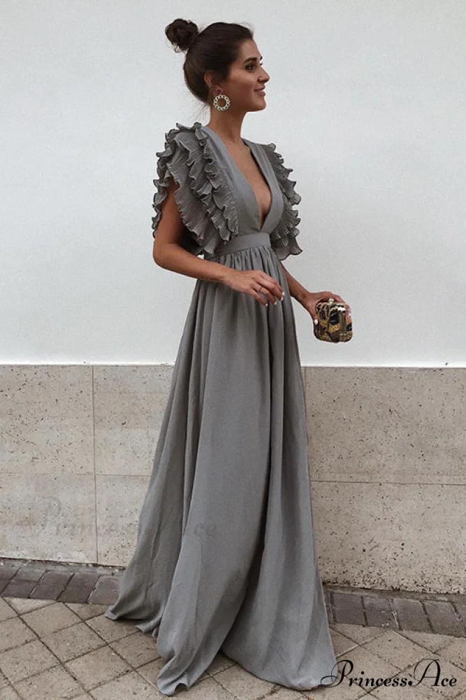 V Neck Ruffled High Waist Party Dress - Image 3