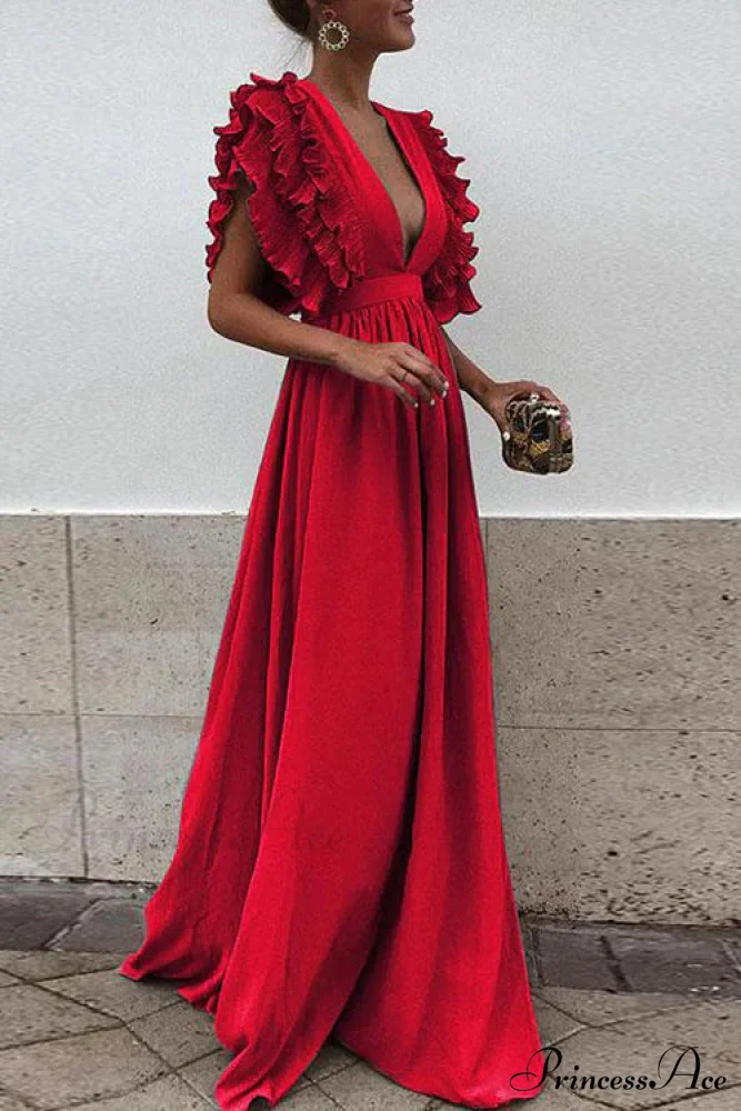 V Neck Ruffled High Waist Party Dress - Image 4