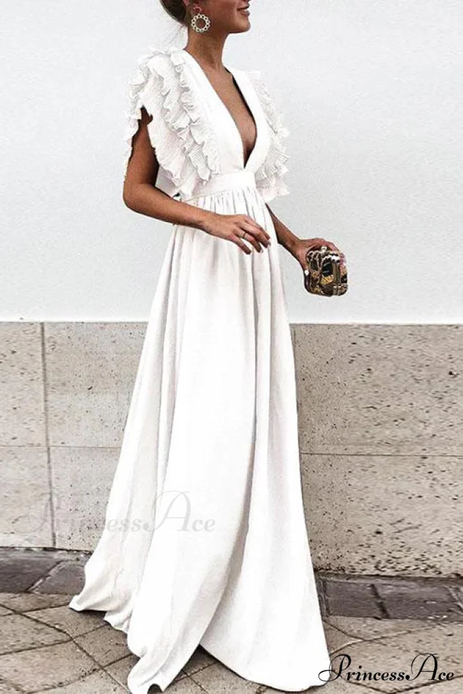 V Neck Ruffled High Waist Party Dress - Image 5