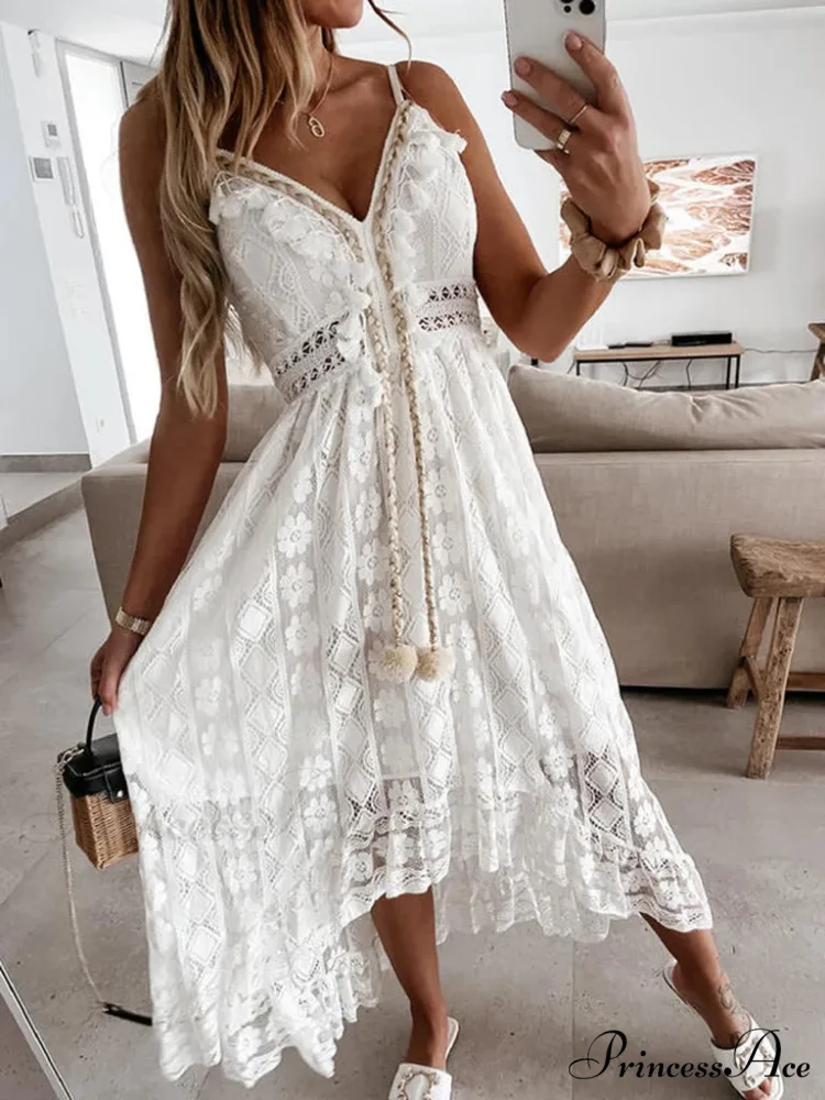 Sleeveless V-neck Dress with Tassel Ruching - Image 3