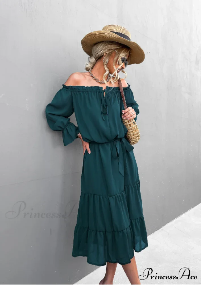 Elegant Lace-Up One-Shoulder Long Dress - Image 10