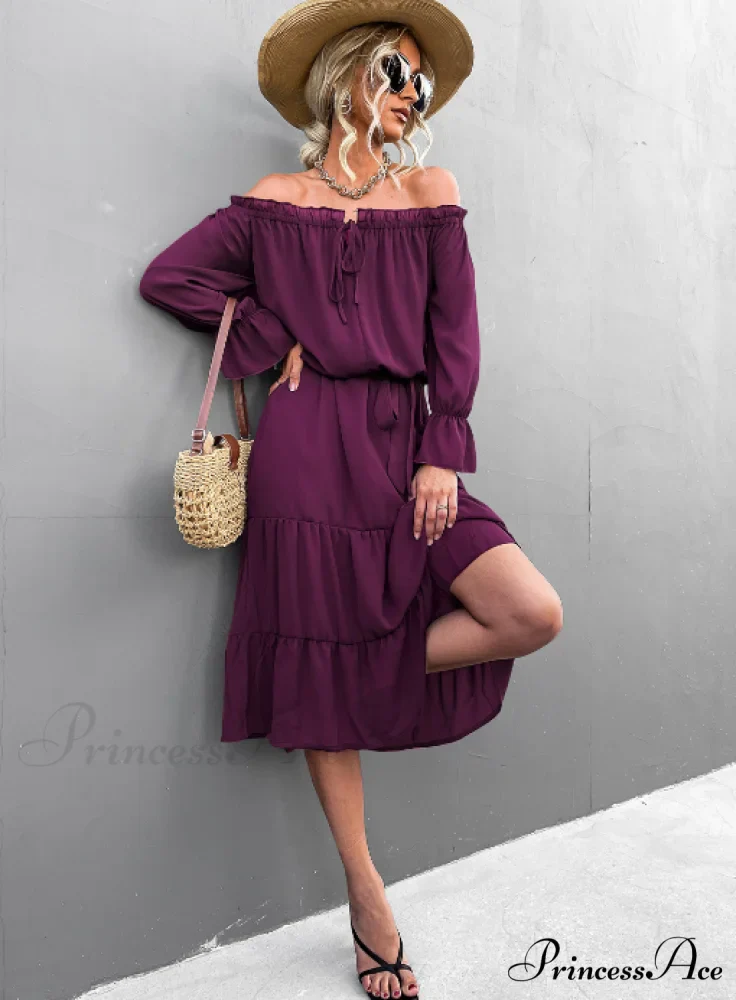 Elegant Lace-Up One-Shoulder Long Dress - Image 2