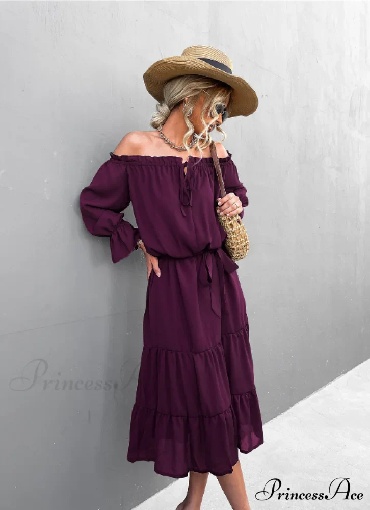 Elegant Lace-Up One-Shoulder Long Dress - Image 3