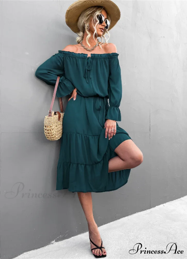 Elegant Lace-Up One-Shoulder Long Dress - Image 8
