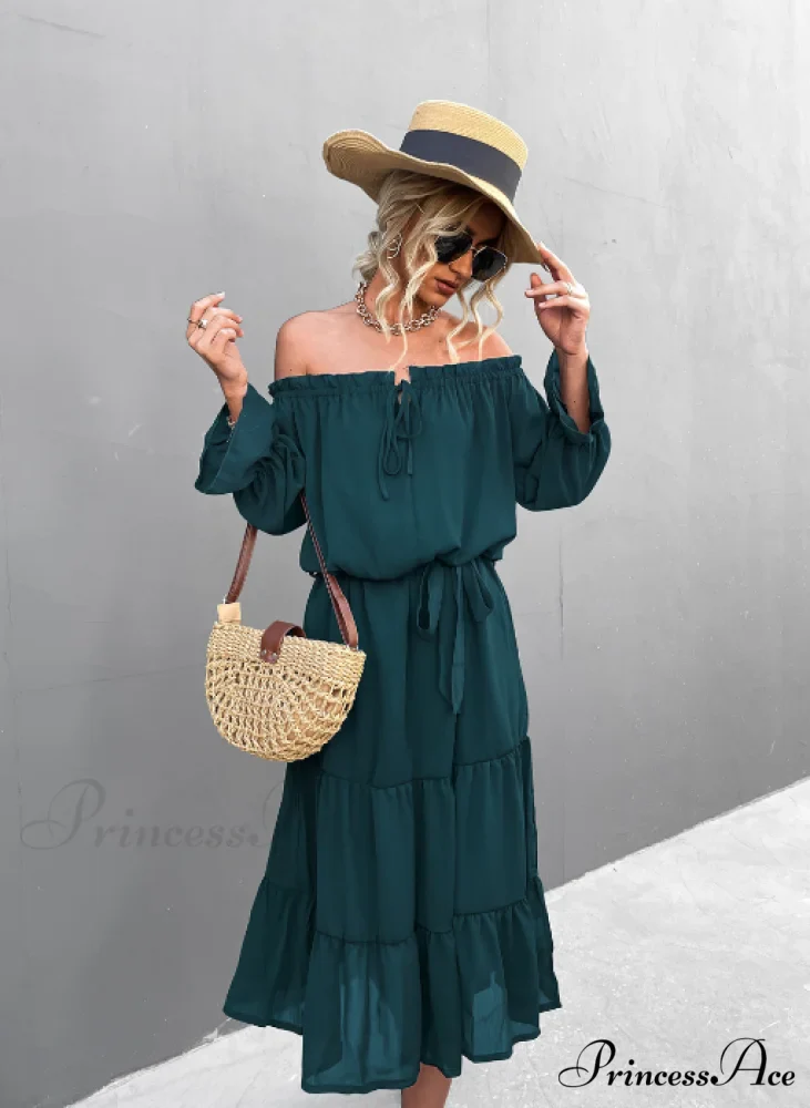 Elegant Lace-Up One-Shoulder Long Dress - Image 9